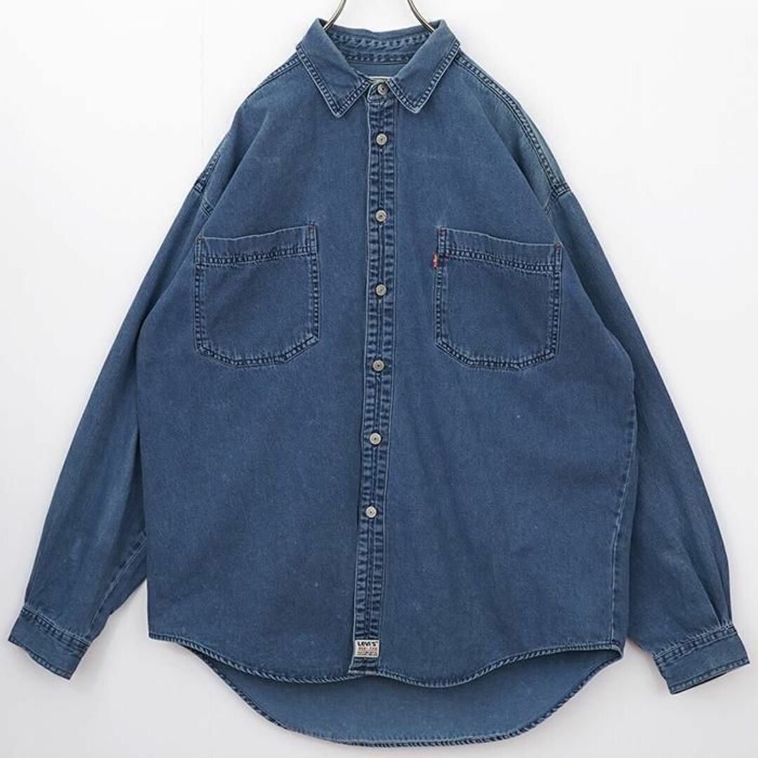 Levi's(リーバイス)の90s リーバイス デニムシャツ 青ブルー L 胸ポケット オーバーサイズ メンズのトップス(Tシャツ/カットソー(半袖/袖なし))の商品写真