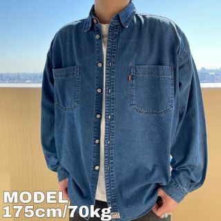 リーバイス(Levi's)の90s リーバイス デニムシャツ 青ブルー L 胸ポケット オーバーサイズ(Tシャツ/カットソー(半袖/袖なし))