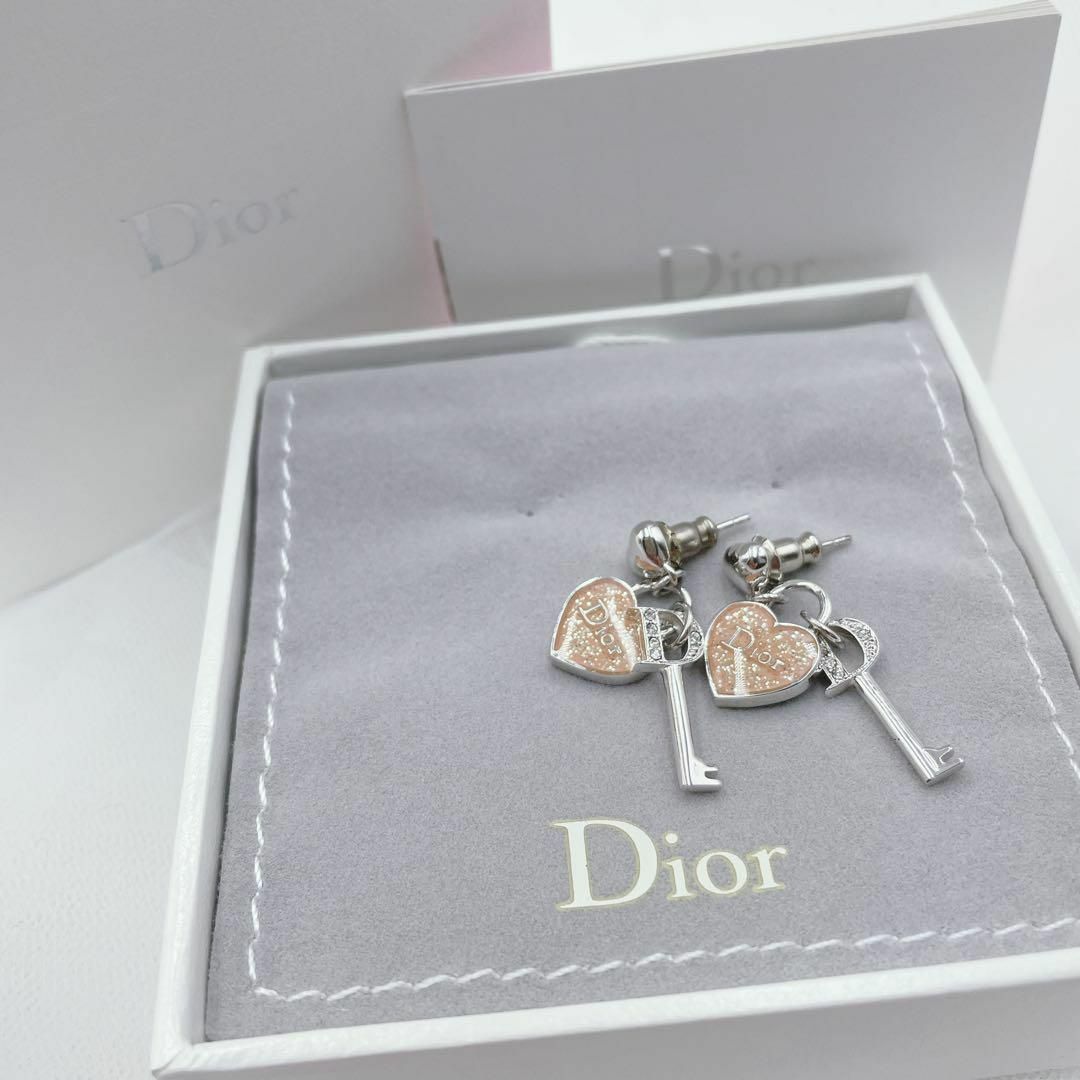 ✨希少美品✨ Dior キー ハート ピアス ロゴ ラインストーン シルバー