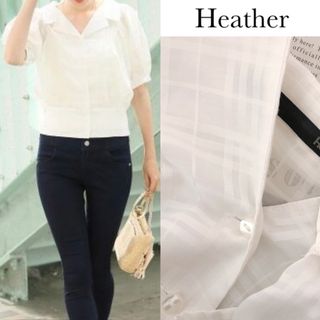 ヘザー(heather)のヘザー チェック シアー 開襟 シャツ ブラウス(シャツ/ブラウス(半袖/袖なし))