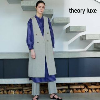 theory luxe セオリーリュクス ワンピース シャツワンピース カーキ 38(M) ロング ノーカラー ストレッチ リネン レーヨン 麻 23春夏 おしゃれ シンプル 無地 きれいめ 大人女子 ブランド 上品 ベーシック オフィスカジュアル 【レディース】【美品】