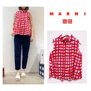 マルニ(Marni)の【UNIQLO MARNI ユニクロ マルニ】タックブラウス チェック柄(シャツ/ブラウス(半袖/袖なし))