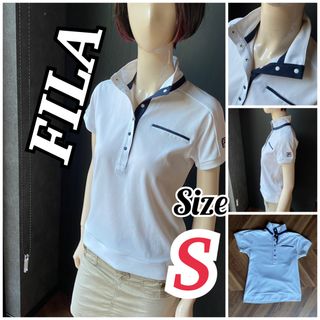 フィラ(FILA)のフィラ美品！ゴルフやテニスに　可愛いスタンドカラーポロシャツSサイズ(ウエア)