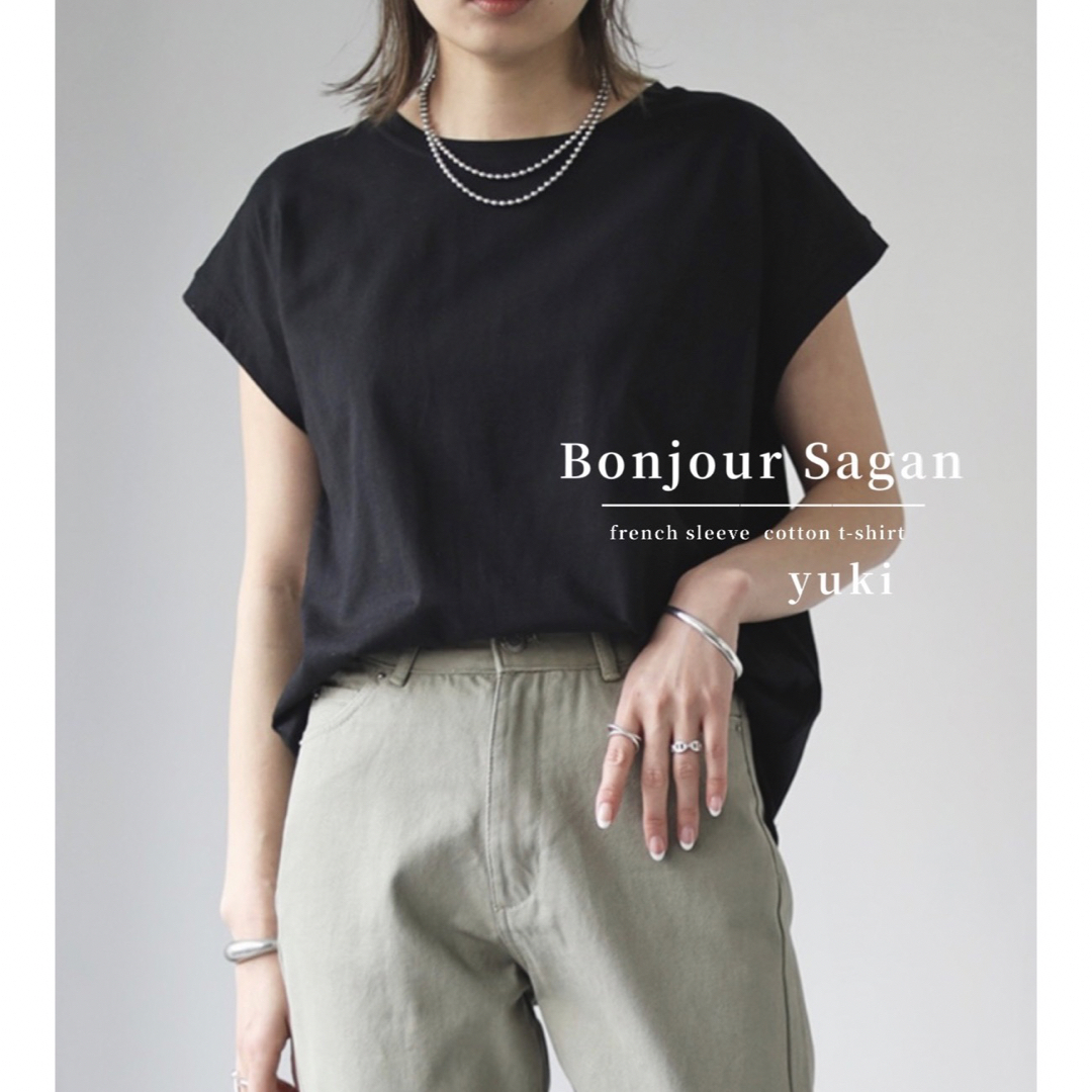 【新品】Bonjour Sagan フレンチスリーブコットンTシャツ bk レディースのトップス(カットソー(半袖/袖なし))の商品写真