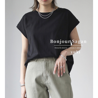【新品】Bonjour Sagan フレンチスリーブコットンTシャツ bk(カットソー(半袖/袖なし))