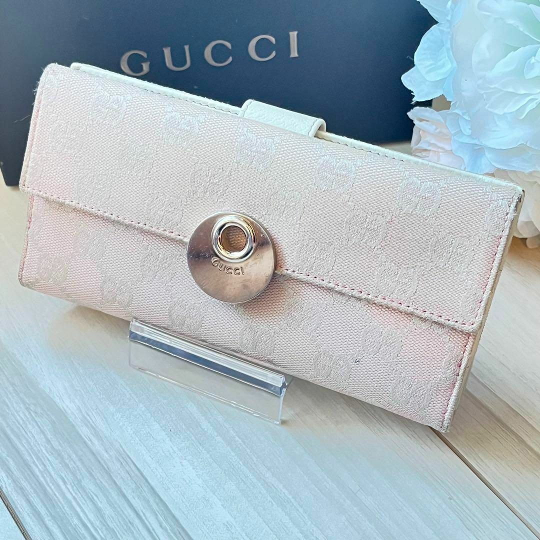 Gucci(グッチ)の希少 GUCCI GGキャンバス Wホック 2つ折り 長財布 ピンク レディースのファッション小物(財布)の商品写真