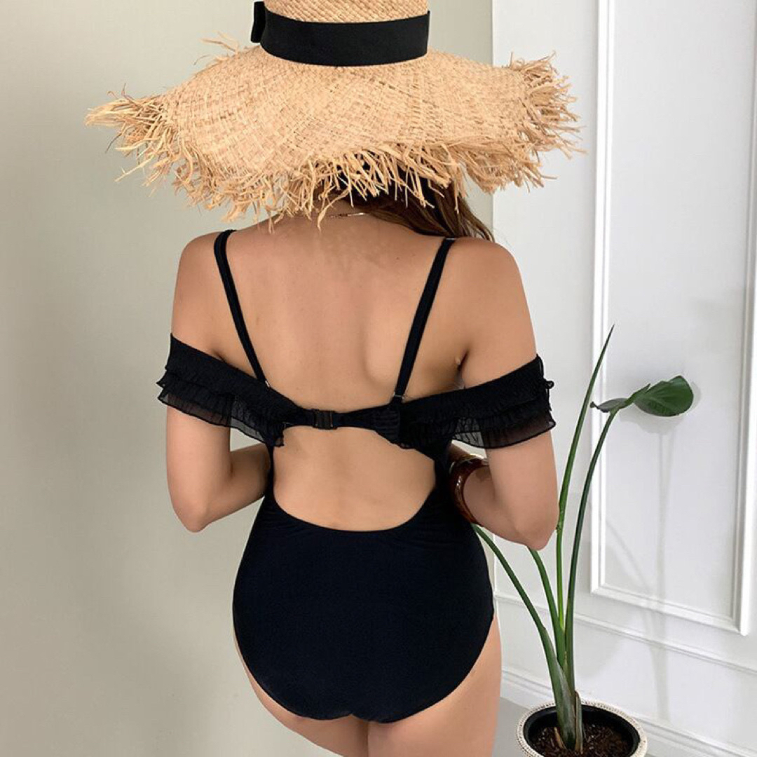 シースルフリルオフショルダー水着♡ブラックXL | aosacoffee.com