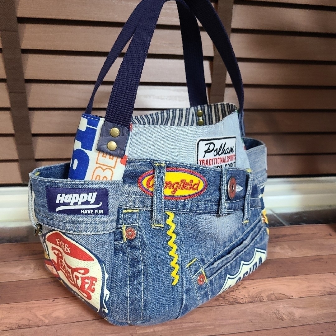 【SOLD OUT】      デニムリメイクトートバッグ　プリントDenim ハンドメイドのファッション小物(バッグ)の商品写真