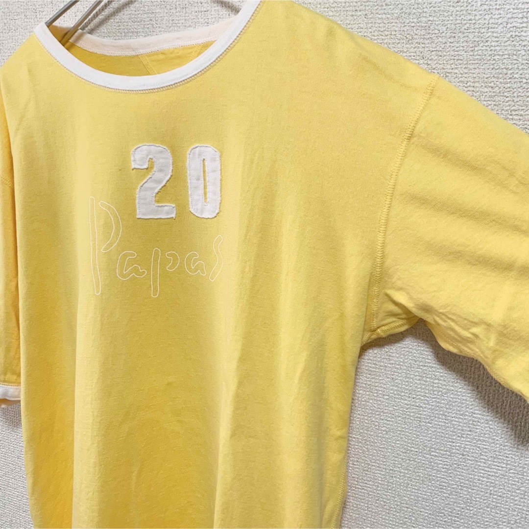 Papas パパス リンガーTシャツ メンズL 黄色 白 ビッグロゴ 20