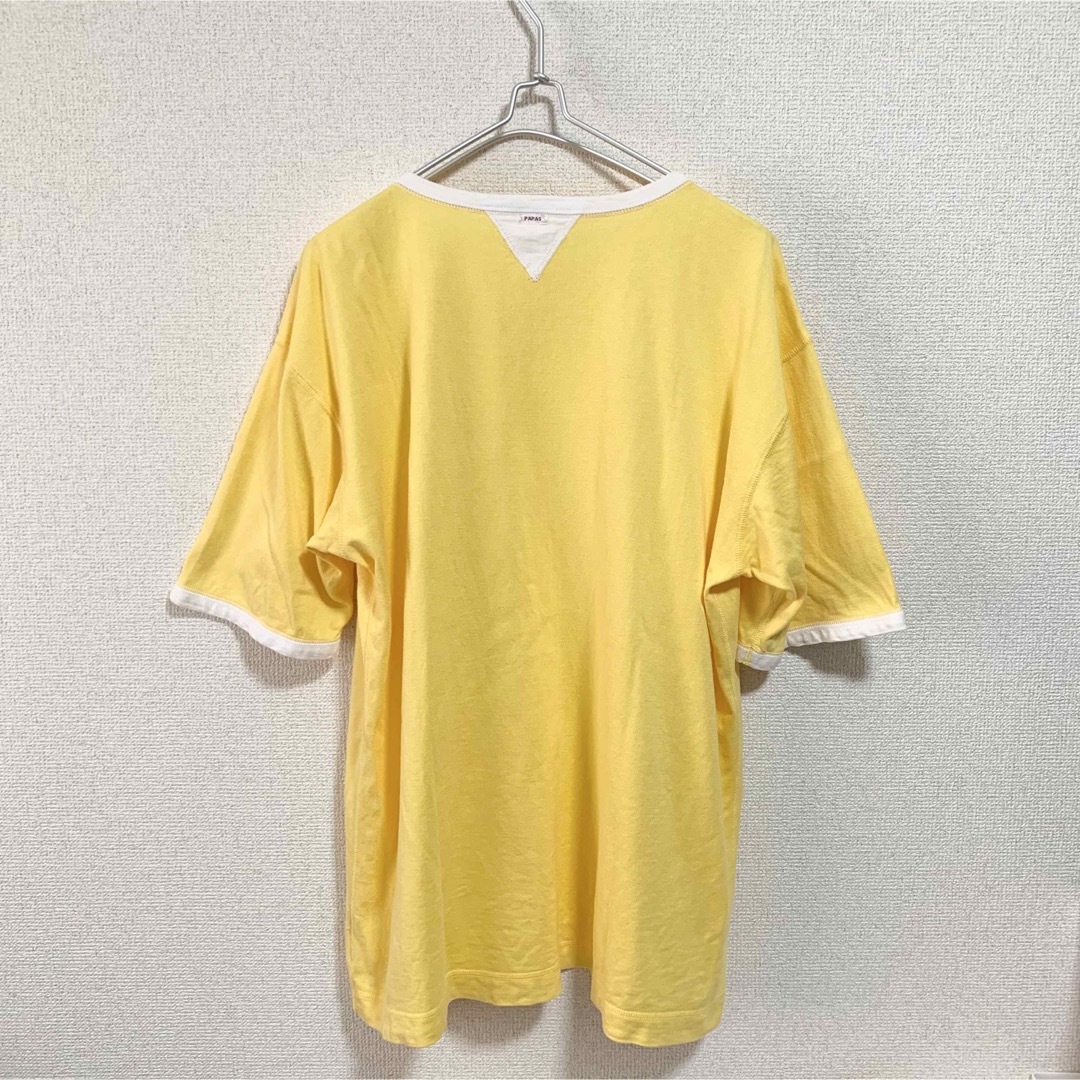 Papas パパス リンガーTシャツ メンズL 黄色 白 ビッグロゴ 20