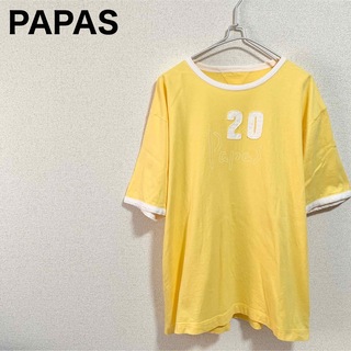 Papas パパス リンガーTシャツ メンズL 黄色 白 ビッグロゴ 20(Tシャツ/カットソー(半袖/袖なし))