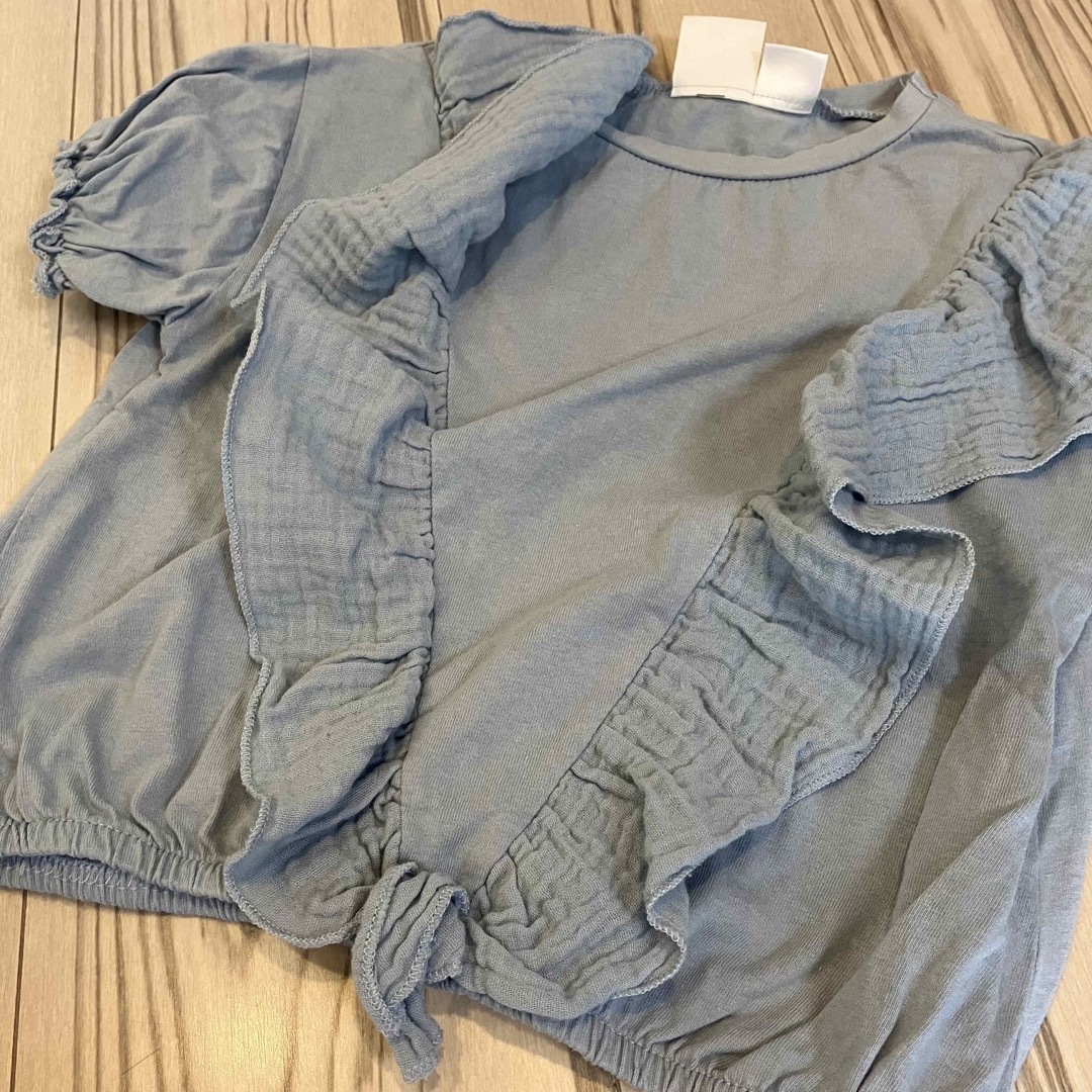 ZARA KIDS(ザラキッズ)の【ZARA】ザラキッズ ブルー トップス 半袖 フリル サイズ110cm キッズ/ベビー/マタニティのキッズ服女の子用(90cm~)(Tシャツ/カットソー)の商品写真