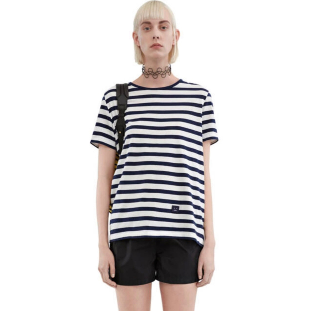 ACNE ボーダーTシャツ ネイビー XS アクネ フェイス パッチ