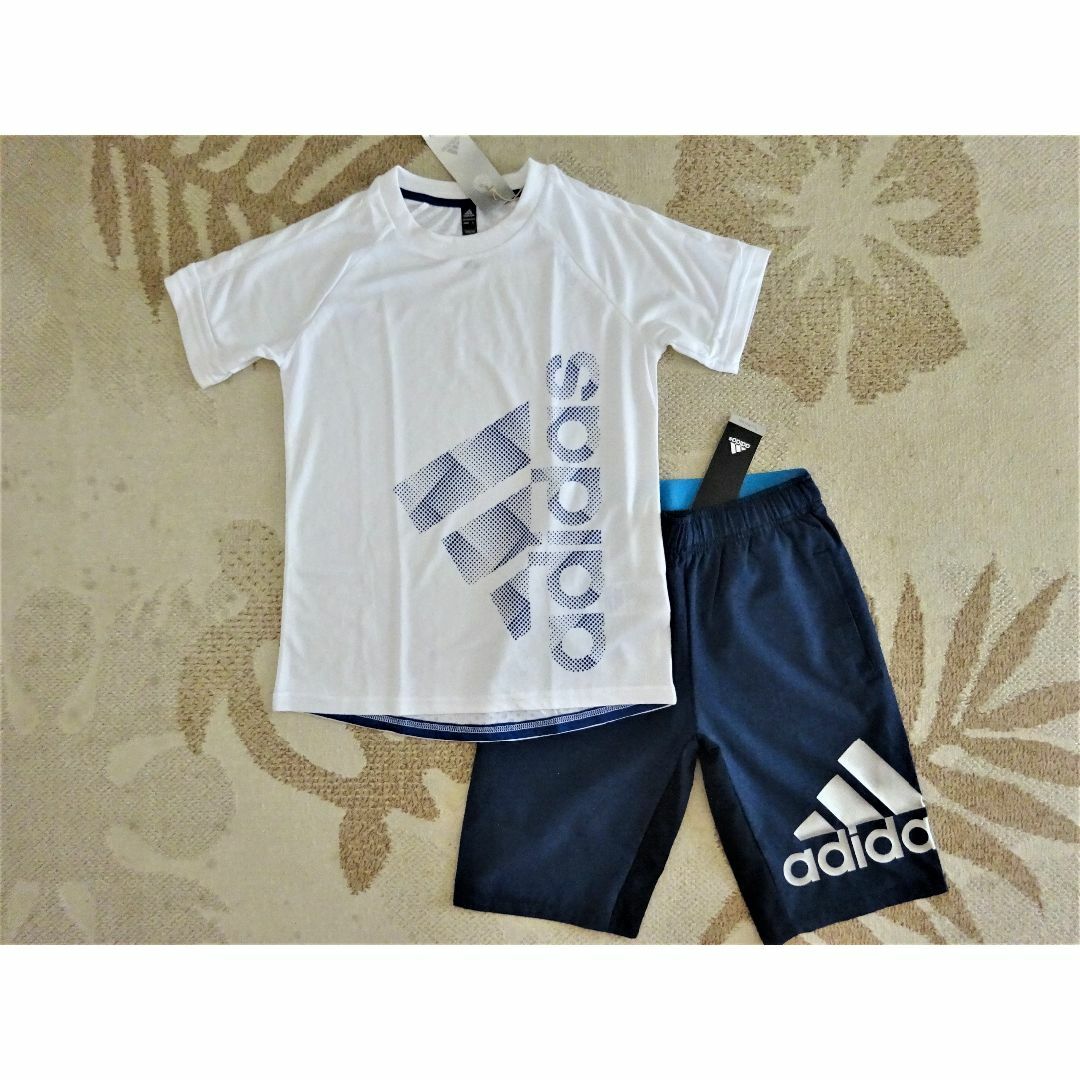 adidas(アディダス)の新品★アディダス★130★快適な着心地!!半袖Ｔシャツ(白)・パンツ(紺)★上下 キッズ/ベビー/マタニティのキッズ服男の子用(90cm~)(その他)の商品写真