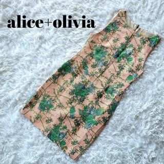 アリスアンドオリビア(Alice+Olivia)のalice+olive 総柄ノースリーブワンピース　トロピカル　ジャガード　花柄(ロングスカート)