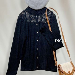 イング(INGNI)の【洗える♡】　イング　INGNI　レースハイネックプルオーバー　ニット　黒　M(ニット/セーター)