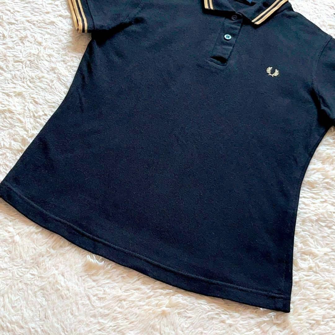 美品✨FRED PERRY　ダブルラインポロシャツ　黒×金　イングランド製　38