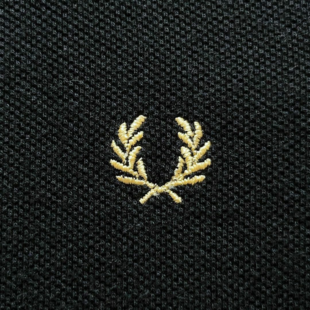 美品✨FRED PERRY　ダブルラインポロシャツ　黒×金　イングランド製　38