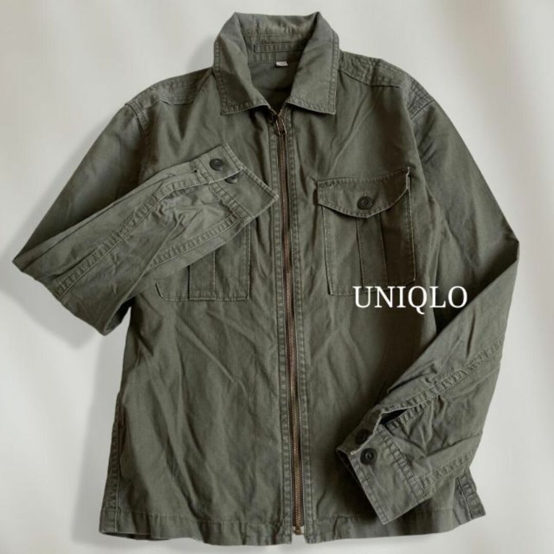 【人気♡】　OLD UNIQLO　ミリタリープルジップジャケット　カーキ　S