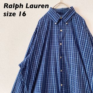 ラルフローレン(Ralph Lauren)のラルフローレン　長袖シャツ　ボタンダウン　チェック　ポニーロゴ　男女兼用　濃紺(シャツ)