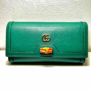 グッチ(Gucci)のGUCCI バンブー付きチェーンウォレット 長財布 グリーン バンブー(財布)