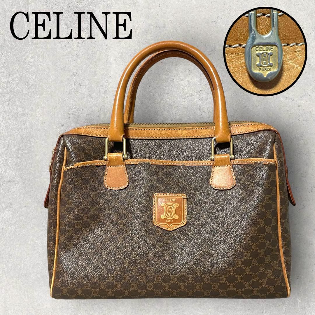 CELINE セリーヌ マカダム柄 ハンドバッグ ボストンバッグ ブラウン