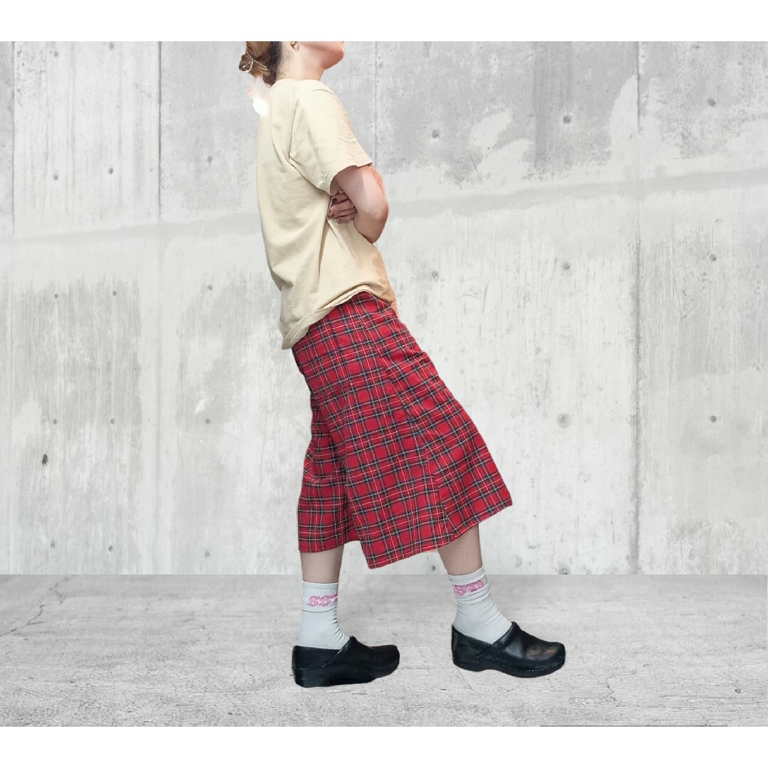 タータンチェック　コットン　ワイド　ハーフパンツ レディースのパンツ(ハーフパンツ)の商品写真