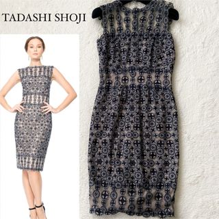 タダシショウジ(TADASHI SHOJI)の美品　タダシショージ　レースワンピース　サークル刺繍　ノースリーブドレス(ひざ丈ワンピース)