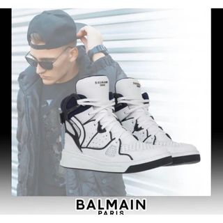 バルマン(BALMAIN)のバルマン BALMAIN  keithブルー&ホワイトハイカットレザースニーカー(スニーカー)