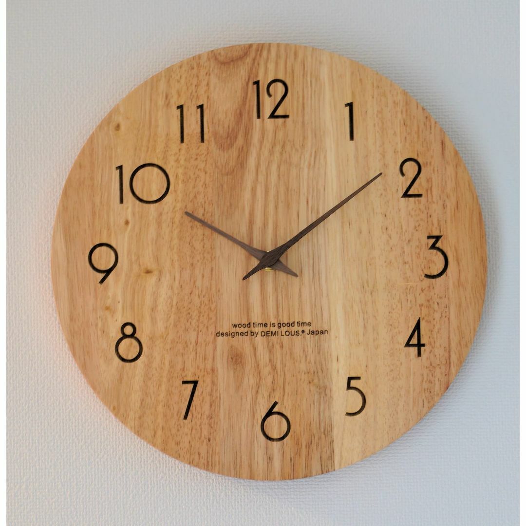 【色: B.文字あり/木製針】DEMI LOUS. 掛け時計 木製 壁掛け時計