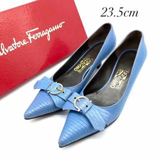 サルヴァトーレフェラガモ(Salvatore Ferragamo)の✨️美品✨️ フェラガモ 23.5cm レザー ブルー ピンヒール(ハイヒール/パンプス)