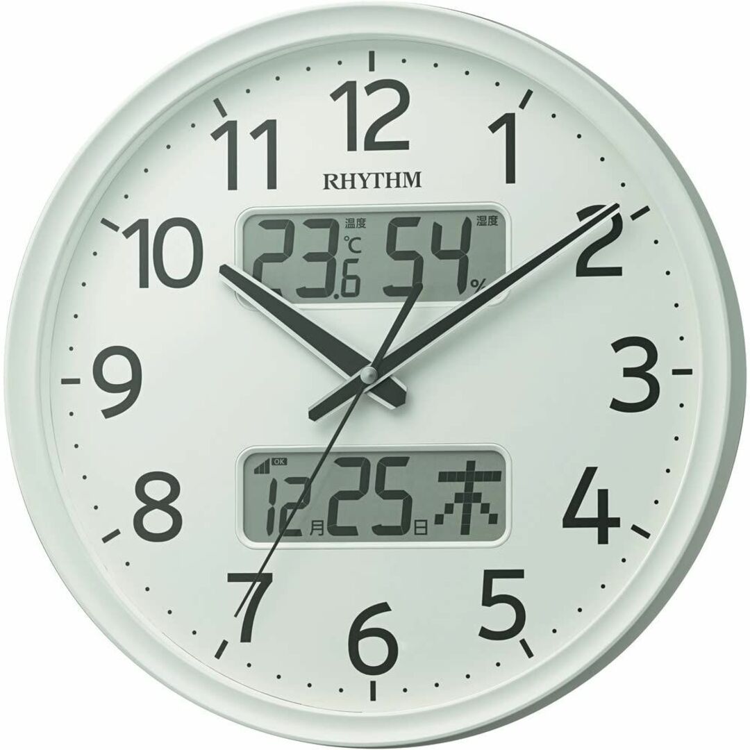 【色: ホワイト】リズムRHYTHM 掛け時計 白 Φ35x5.3cm 電波 ア置時計