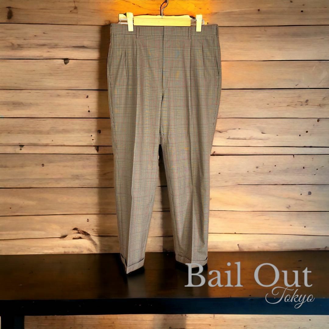 【Bail Out Club】スラックス パンツ XL グレンチェック ブラウン