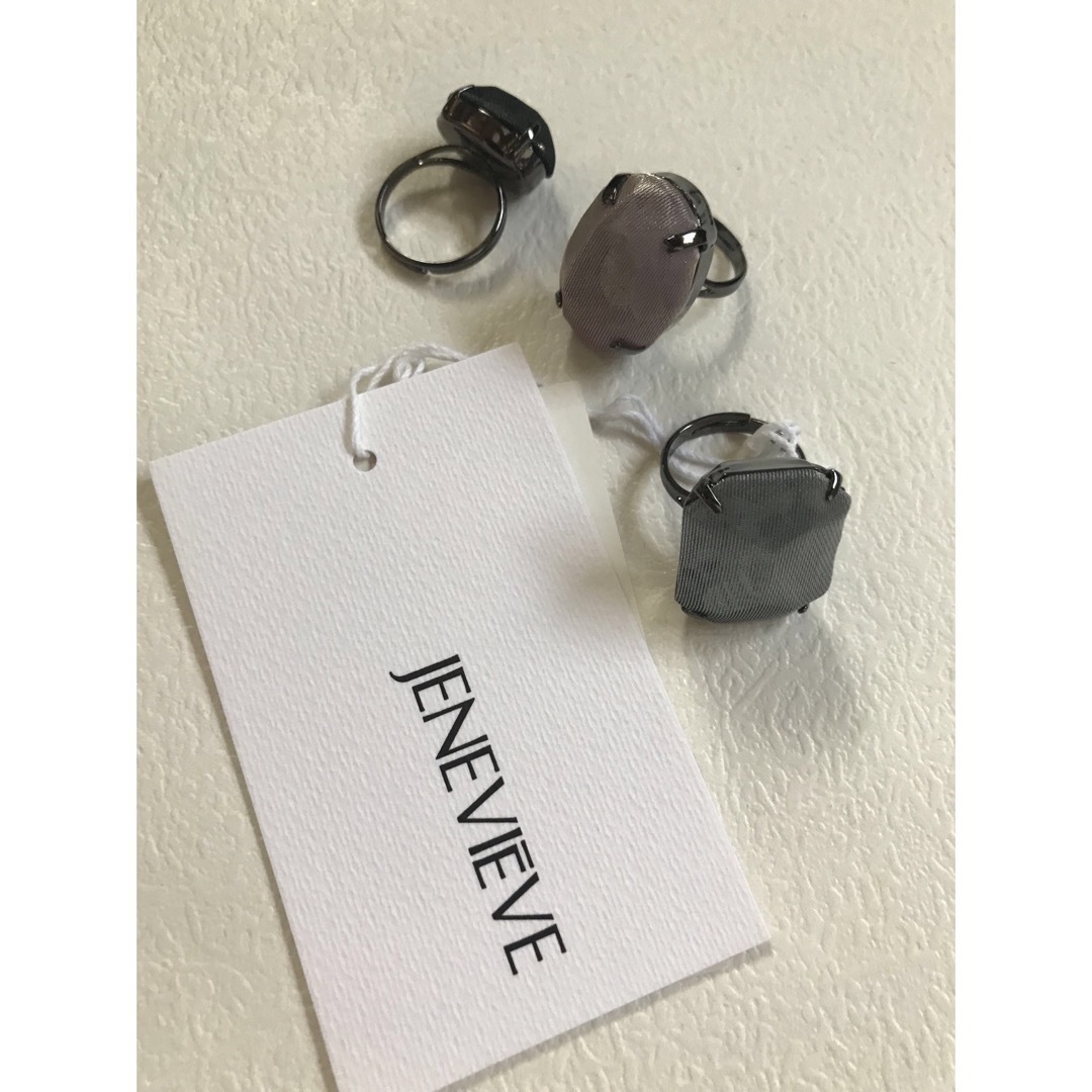 JENEVIEVE(ジュネヴィエーブ)のJENEVIEVE ストーン×チュールリング3個セットグレー系 レディースのアクセサリー(リング(指輪))の商品写真