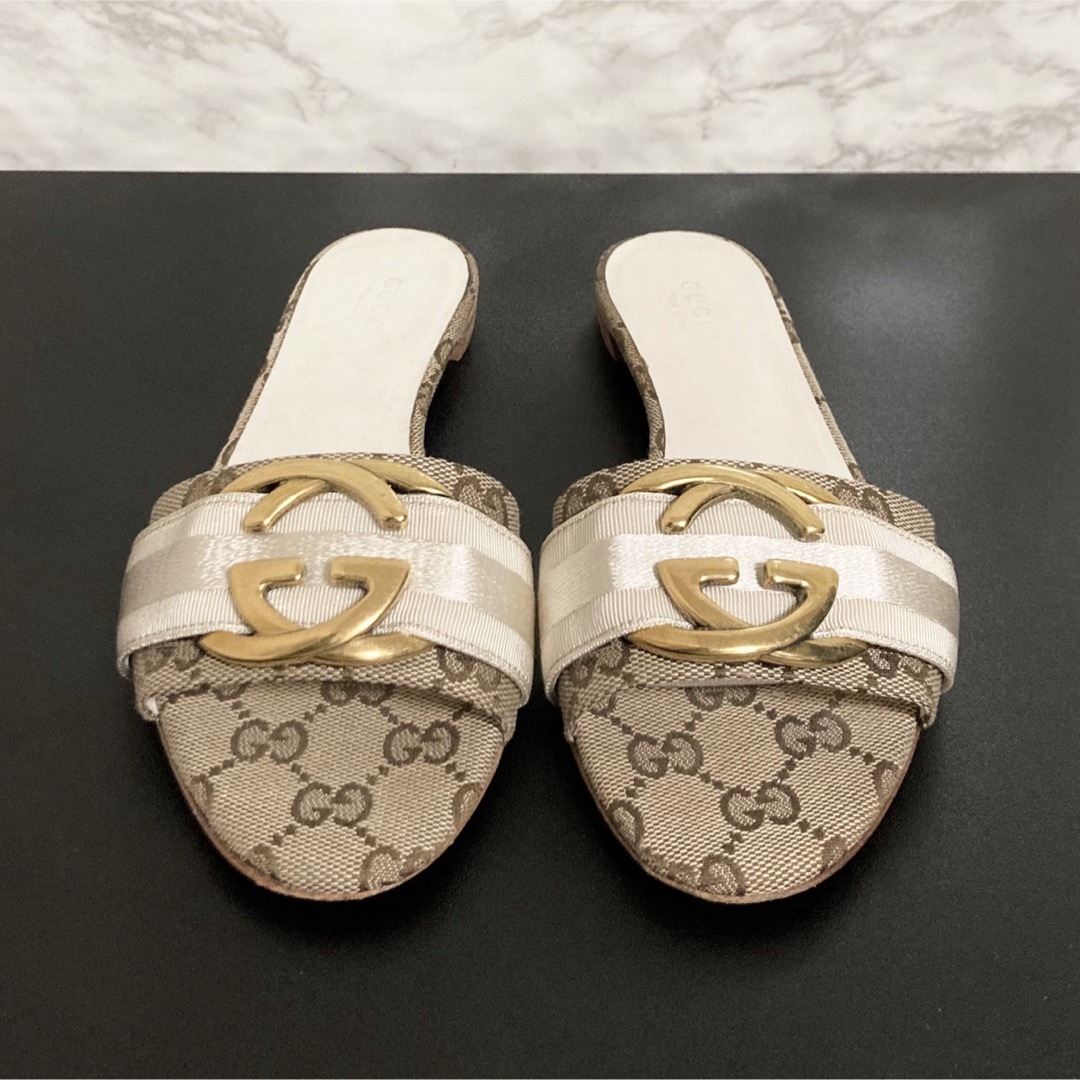 【美品 希少】GUCCI GGキャンバス×インターロッキングG スライドサンダル