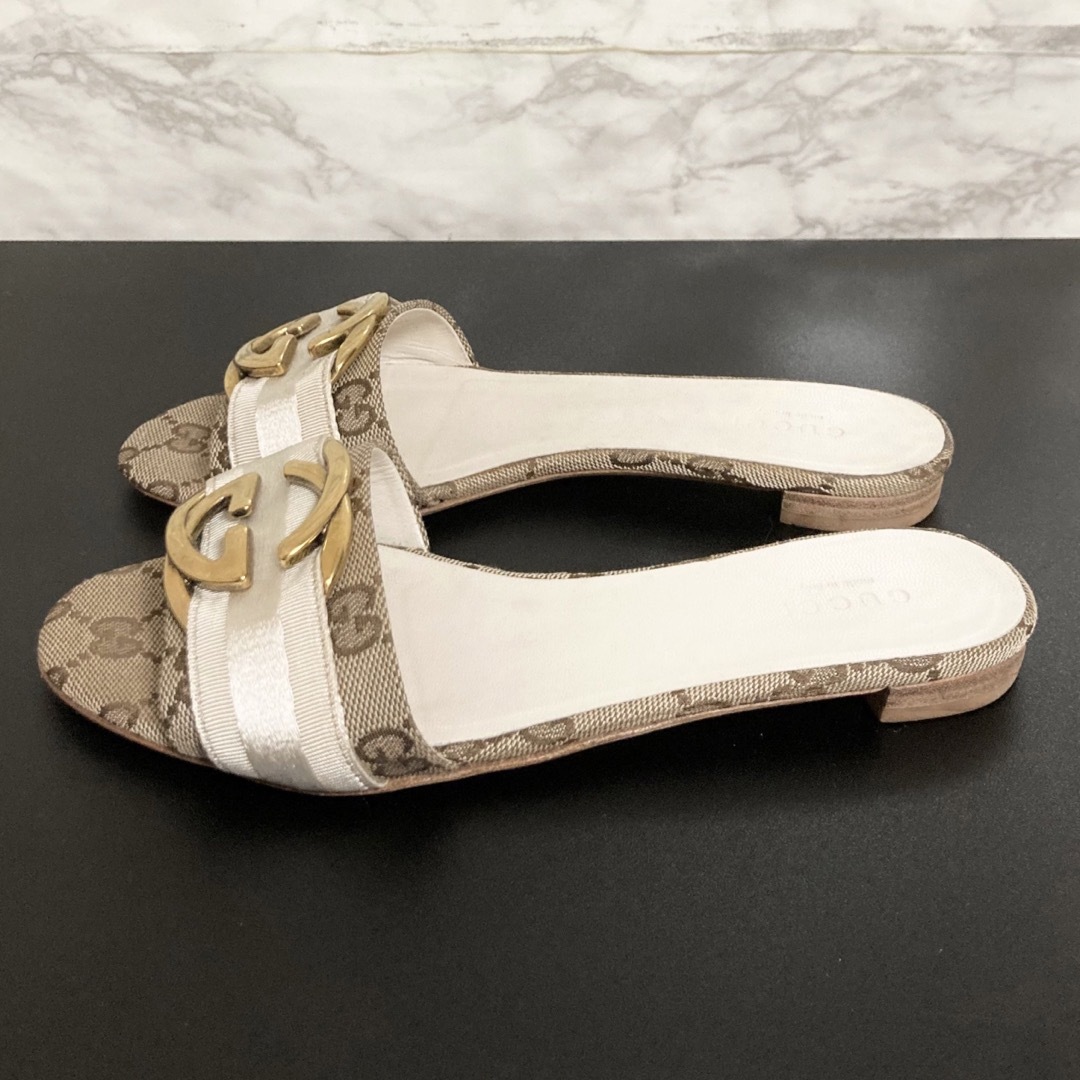 【美品 希少】GUCCI GGキャンバス×インターロッキングG スライドサンダル