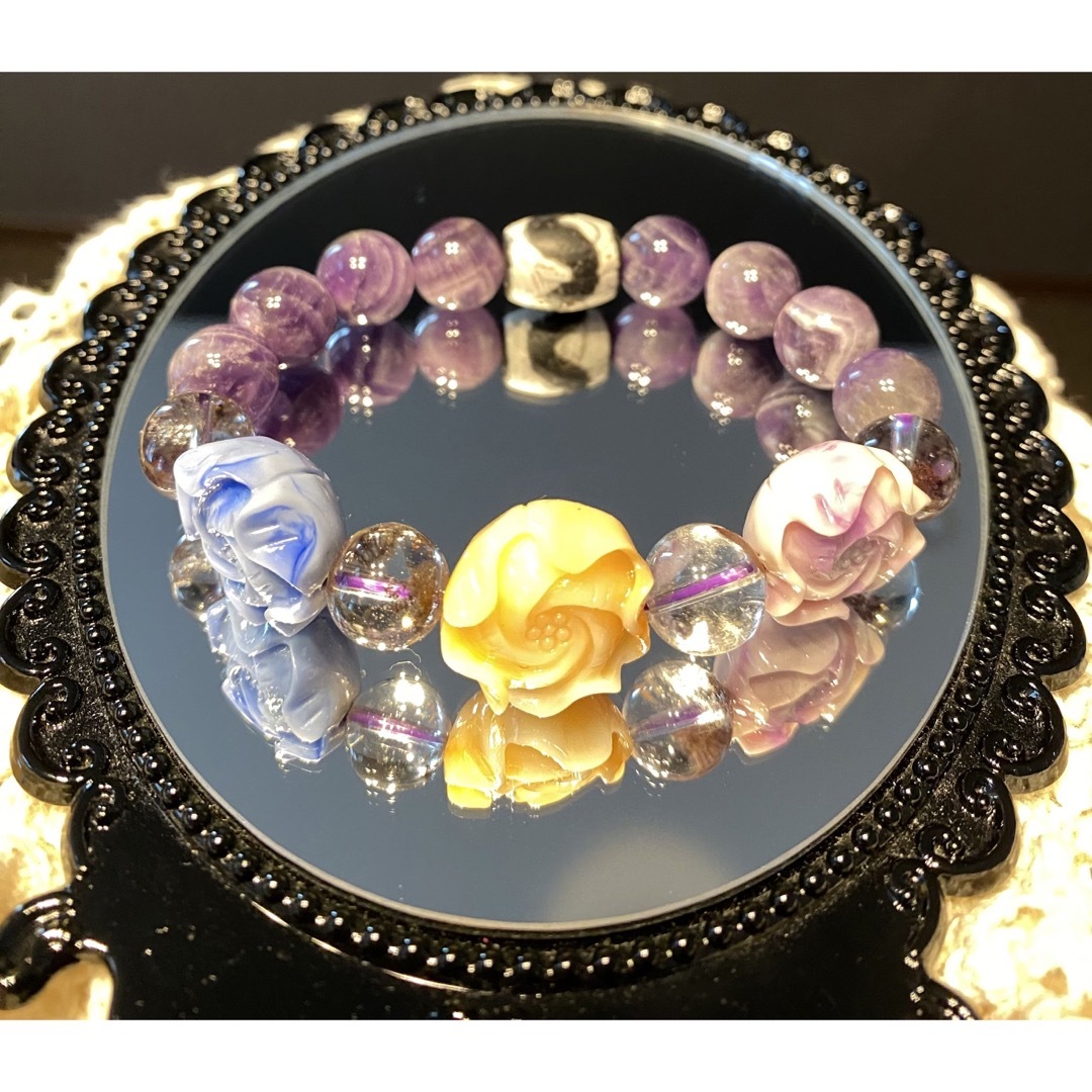 天然石 パワーストーン アメジスト 薔薇 ブレスレット 45 | aosacoffee.com