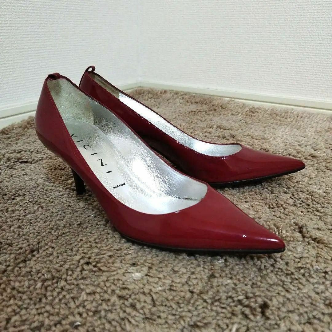 ヴィチーニエナメルレディースパンプス24cm美脚赤ピンヒール6cm女子会靴