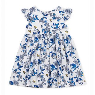 プチバトー(PETIT BATEAU)のプチバトー　フラワー　ワンピース　蝶々　花柄　ブルーフラワープリントワンピース(ワンピース)