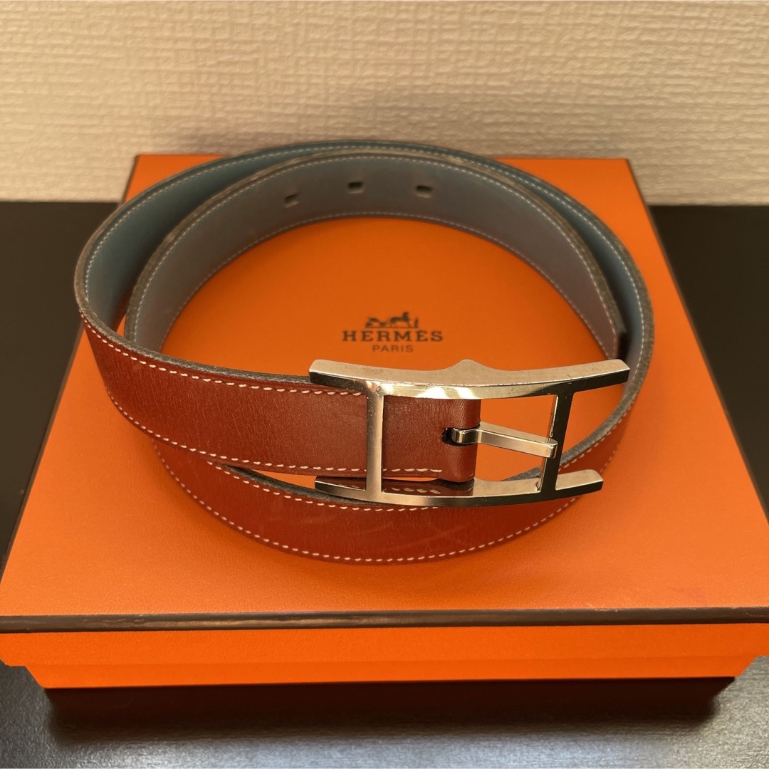 HERMESエルメス アピリバーシブルベルト72 ブラウン/ブルー 美品