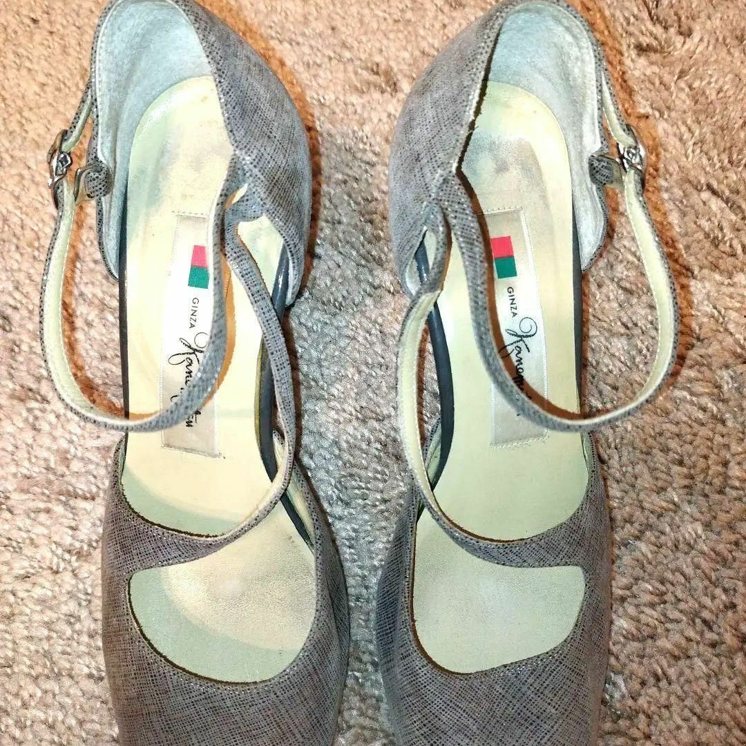 GINZA Kanematsu(ギンザカネマツ)の銀座かねまつスクエアトゥストラップレディースパンプス結婚式22cm 靴グレージュ レディースの靴/シューズ(ブーツ)の商品写真