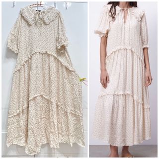 ザラ(ZARA)の新品◆ZARA＊フリル襟♡小花柄コットンフレアロングワンピース②(ロングワンピース/マキシワンピース)