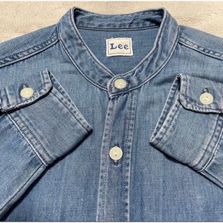 美品 リー デニム ロングシャツワンピース バンドカラー 長袖 Mサイズ Lee