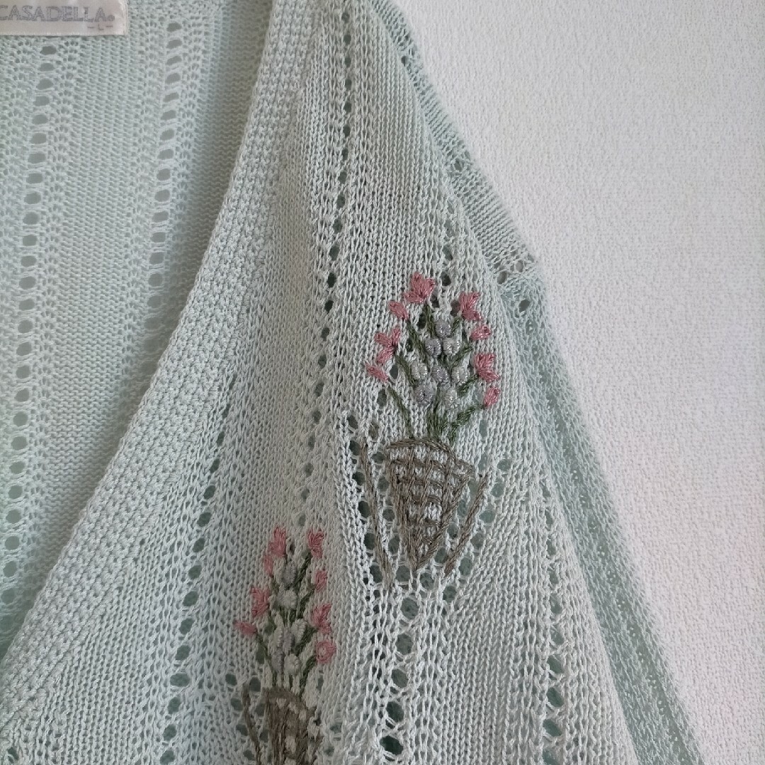 ヴィンテージ 麻混 刺繍 カーディガン