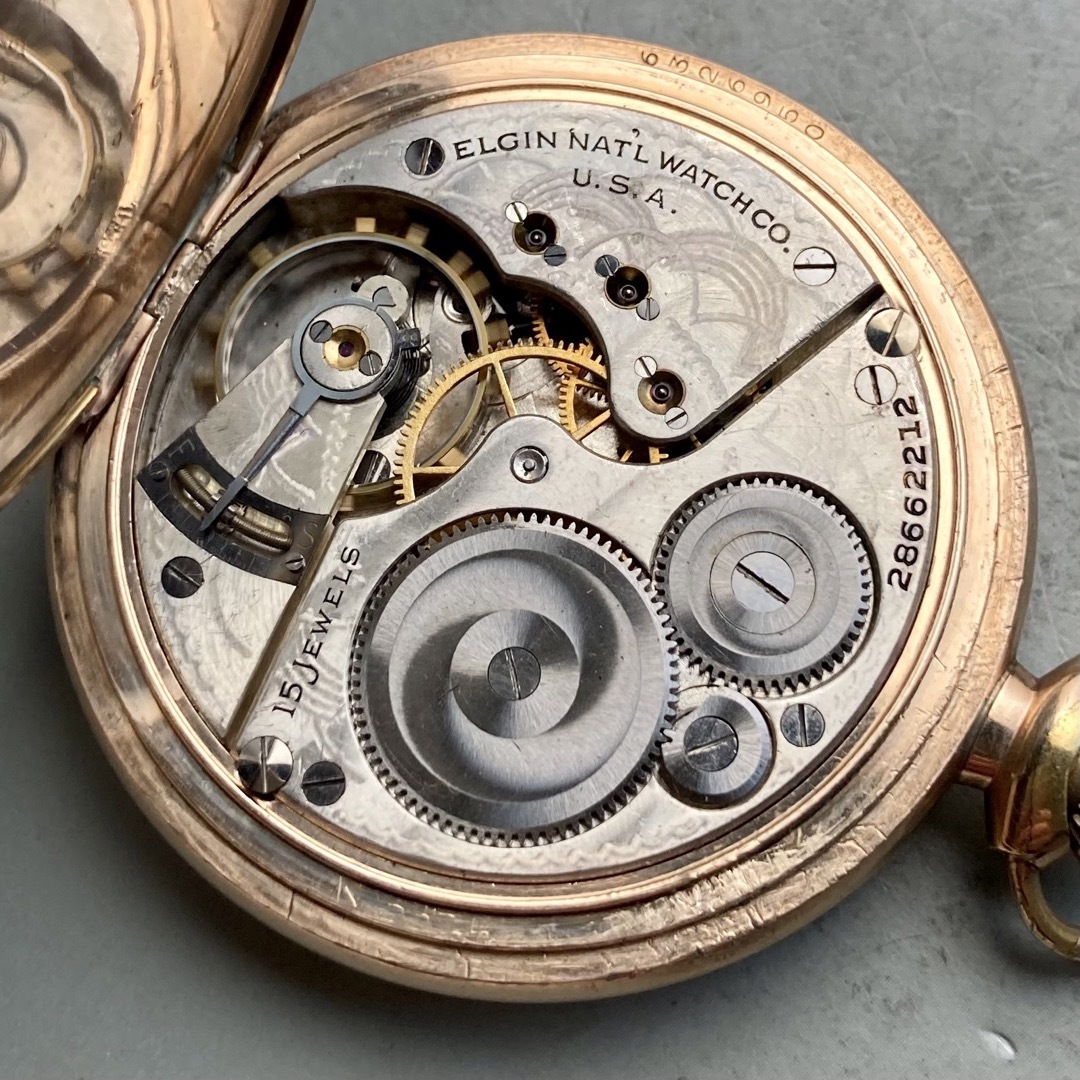 【動作良好】エルジン ELGIN アンティーク 懐中時計 手巻き ハンターケース