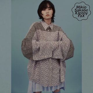 なし透け感MIKIO SAKABE ミキオサカベ ブラウス -(L位) 紺xベージュ