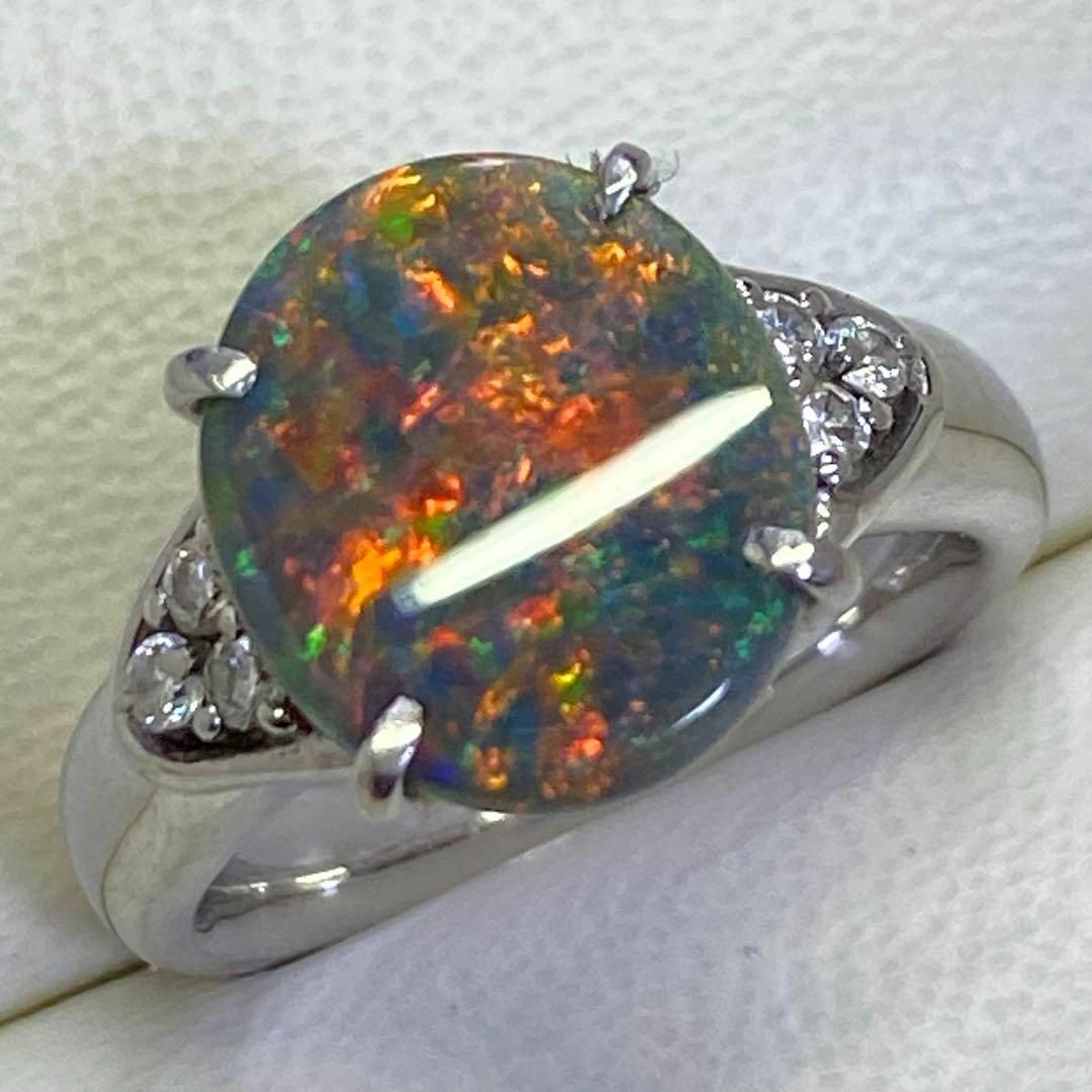 Pt900 天然ブラックオパールリング 3.10ct 鑑別書付き プラチナ Pt900 天然ブラックオパールリング 3.10ct 鑑別書付き プラチナ