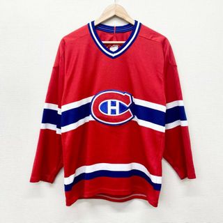 US古着 カナダ製 CCM NHL モントリオール・カナディアンズ Montreal Canadiens メッシュ ホッケージャージ 長袖 チームロゴ ワッペン サイズ：メンズ S レッド×ホワイト×ブルー【中古】(Tシャツ/カットソー(半袖/袖なし))