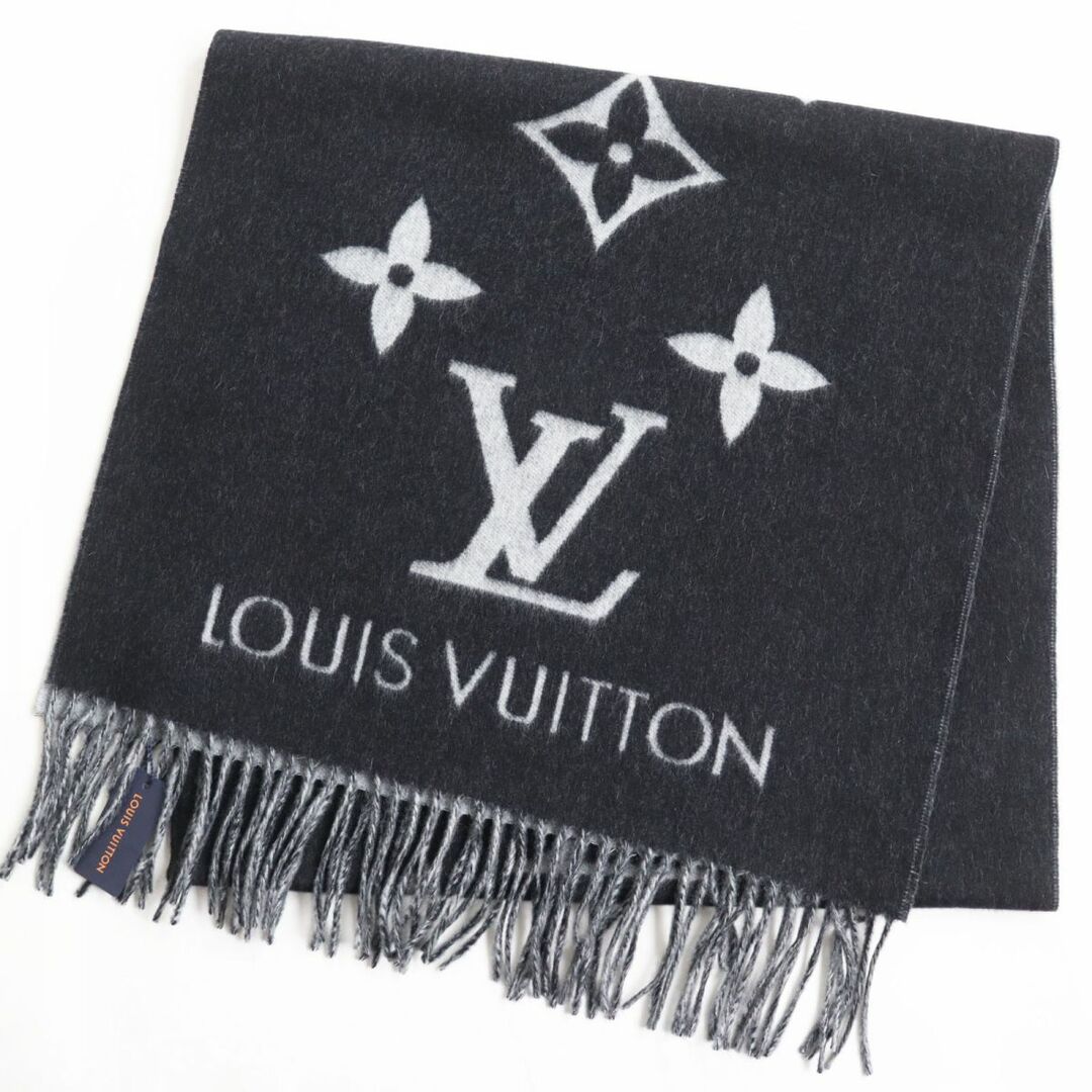 未使用●LOUIS VUITTON ルイヴィトン エシャルプモノグラム レイキャビック M71040 カシミヤ100％ フリンジマフラー ノワール 伊製 正規品