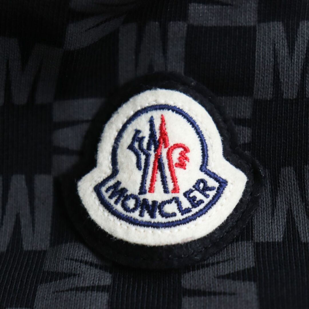 美品●2022年製 MONCLER モンクレール ロゴワッペン付 ロゴ総柄プリント 裏起毛 プルオーバースウェットパーカー/フーディ ブラック M 正規